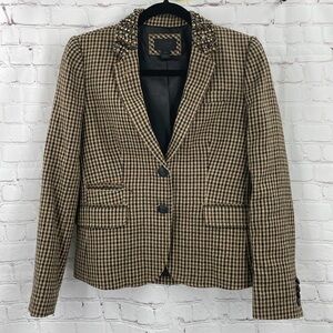 J. Crew Collection Schoolboy Houndstooth Rhinestones Plaid Jewel Collar Blazer 4